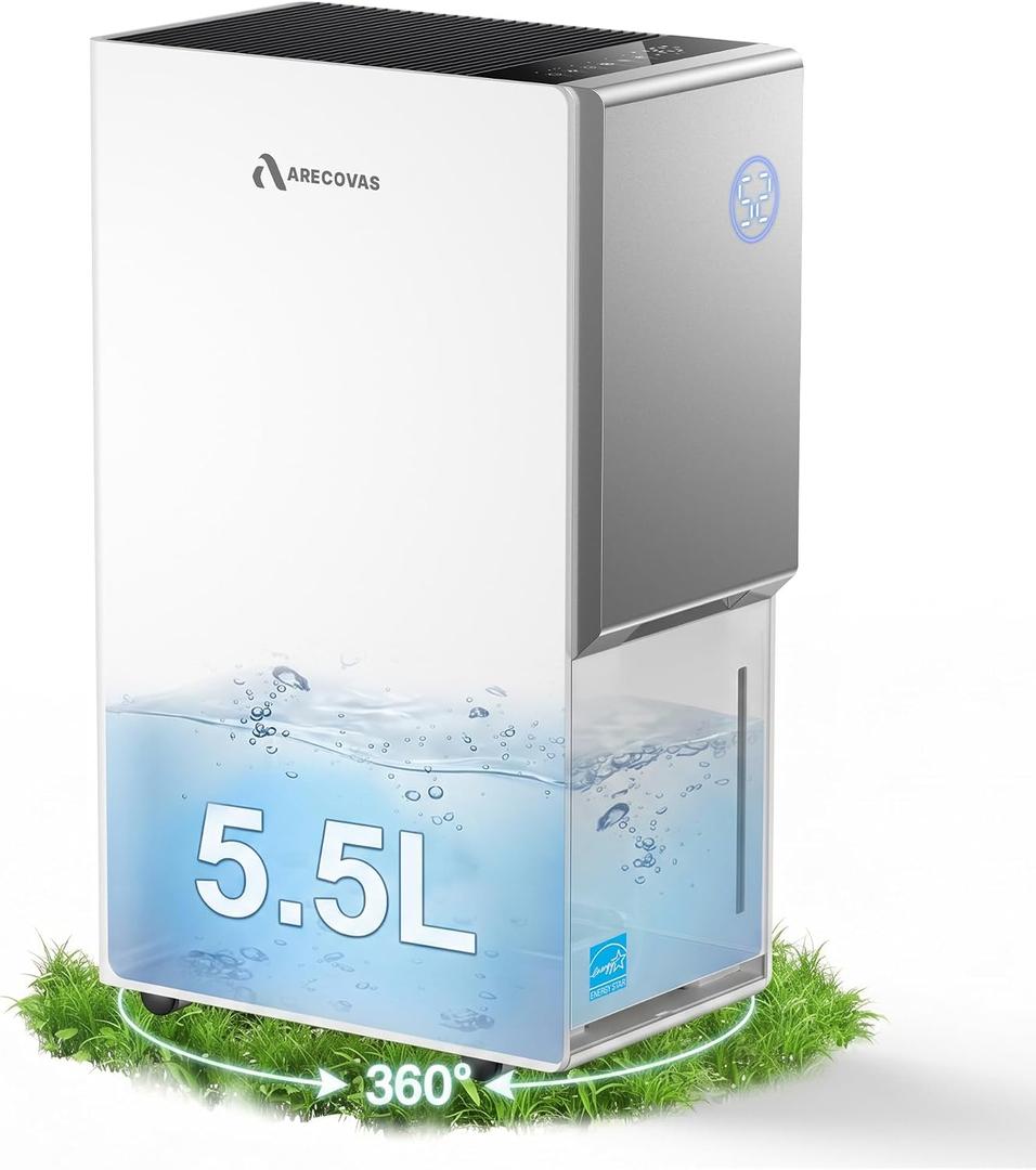 Arecovas 80 Pint Dehumidifier Energy Star 2025 Most Efficient, 5000 Sq.Ft
ETL DOE CEC Certified, Drain Hose, 40-90% Humidity, 3 Modes, 5.5L Tank, Auto Defrost, Timer, for Basement, Bedroom, Bathroom