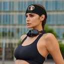 Black and Gold Swirl Liquid Ink Marble Workout Headbands Fashion Sports Sweatbands Yoga Hairbands for Fitness Athletic Non Slip Wicking Headscarf for Men Womens Girls Summer Accessories Elastic Bands (One Size, Funny Bigfoot Sasquatch Full Moon)