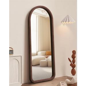 Delma Arched Full Length Mirror, Free Standing Floor Velvet Finish Frame Mirror for Leaning or Hanging, Soft Touch Bedroom & Living Room Decor, Brown