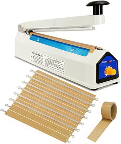 Impulse Heat Sealer 8 inch Mylar Bag Sealer, Heat Sealer for Plastic Bags, Metal Iron Shell, Impulse Sealer 3mm Sealing, Manual Hot Seal Machine with 8 Repair Kits(Included 2 Cutter Lines)