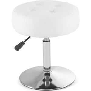White Vanity Chair for Makeup Room Round Ottoman Tufted PU Leather Makeup Chair Vanity Stools for Bathroom Height Adjustable 360 Swivel