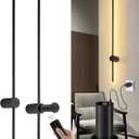 Battery Operated Wall Sconces Set of Two, USB Rechargeable Wall Lights with Remote Control, Dimmable LED Wall Lamp Indoor, 360 Rotation Wireless Lights for Living Room Bedroom Hallway, Black, 40 inch