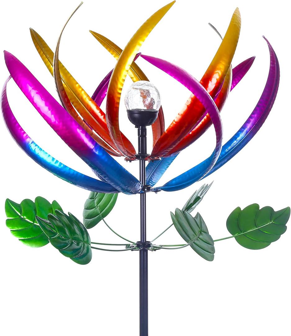 Wind Spinner for Garden and Yard - Large Metal Kinetic Wind Sculptures for Outdoor Decor Multi-Color olar Powered Glass Ball - Garden Decoration - 80 Inches Tulip Yard Art