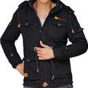 Mens Winter Parka Jacket Casual Stylish Military Jacket Streetwear Distressed Washed Tactical Cargo Work Trucker Coat (4X-Large, 01#black)