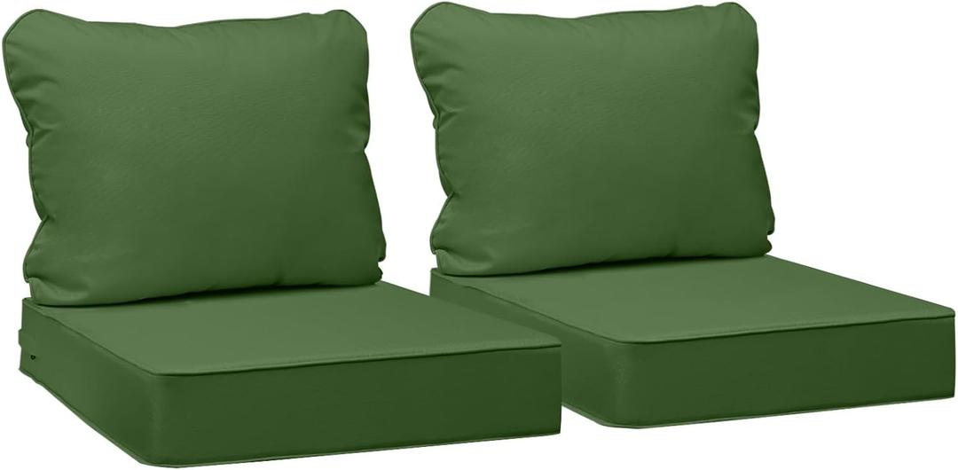 AAAAAcessories Outdoor Seat Cushions for Chairs, Fade-Resistant, Waterproof Patio Furniture Replacement Cushions, 20" x 18" x 3" + 20" x 17", Set of 2, Dark Moss Green