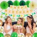 2 x 79Pcs Birthday Decorations Happy Birthday Banner Green Gold Balloons Paper Fans Honeycomb Balls Garland Cupcake Toppers for Women Men Neutral Wild One Party Decorations