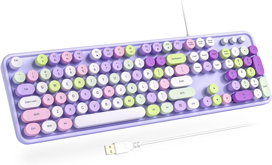 Atelus Computer Wired Keyboard, Plug Play USB Full-Size Keyboard with Large Number Pad, Caps Indicators, Foldable Stands, for Windows 7/8/10 PC Laptop (Purple Colorful)