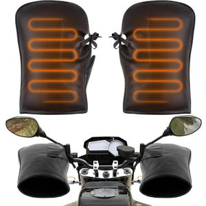 Hanaive 1 Pair Heated Motorcycle Handlebar Gloves ATV Windproof Handlebar Muffs Winter Thermal Muffs Waterproof Bike Mittens Electric Scooter Grip with Reflective Strip for Cold Riding Cycling, Black