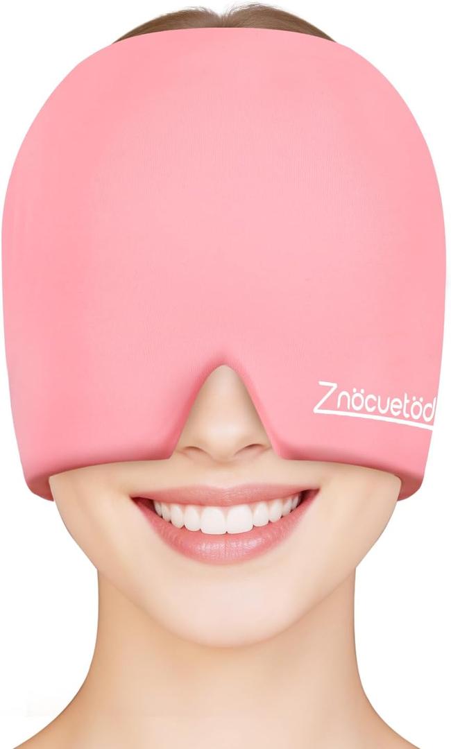 ZNCUETD Migraine Headache Relief Cap Hat Full Head ice Pack Wrap Cooling Gel Ice Beanie Cold Cap Hot/Cold Compress Therapy for Sinus, Stress, Tension, Head Pain Relief, Gift for Women (Pink)