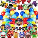 Birthday Decoration, Birthday Party Supplies, birthday Banner, Balloons,Toppers Cake Toppers,6 Pcs Large Foil Balloons for Kid's boy Girls (Hero-3)