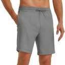 Rouen Mens Athletic Shorts Zipper Pockets Lightweight Quick Dry Drawstring 7/9 Inch Sport Workout Running Golf Gym Shorts Men 3XL