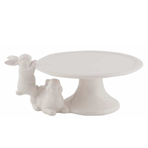Ceramic Cake Stands Decorative Bunny - Easter Decoration Birthday Cake Display Tray for Wedding Party Graduation Gift Home Decor 6,7 x 3.25 Inch White Cake Plate Newman House Studio