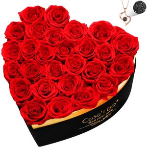 Preserved Roses Flowers for Delivery 27 Pcs, Forever Flores in Heart Box with Necklace, Eternal Rose Anniversary Birthday Gift for Women Wife Girlfriend, Rosas for Valentines Christmas, Red Preserved Roses Flowers for Delivery 27 Pcs, Forever Flores in Heart Box with Necklace, Eternal Rose Anniversary Birthday Gift for Women Wife Girlfriend, Rosas for Valentines Christmas, Red