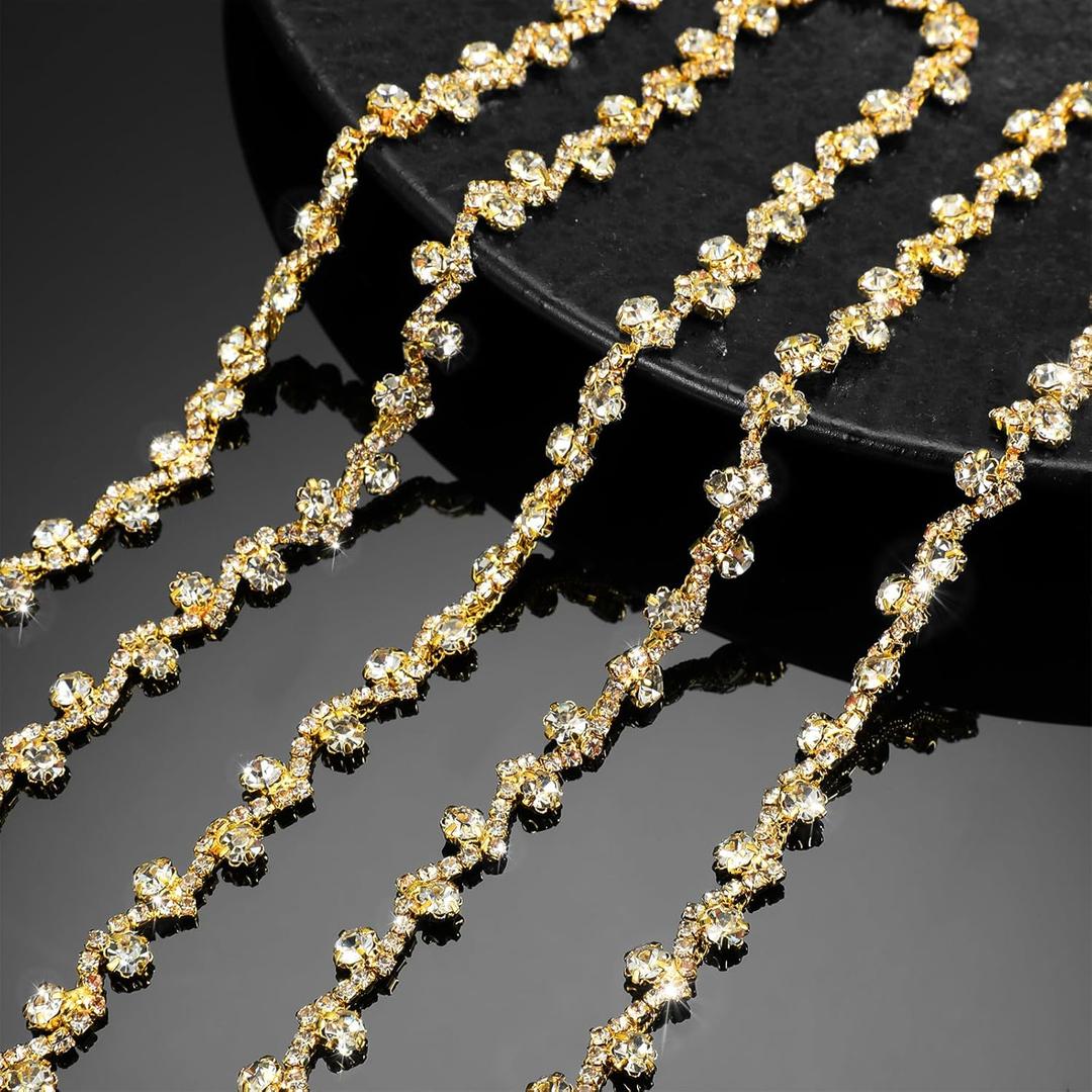 Bling Rhinestone Trim Crystal Chain Applique Rhinestone Applique Sewing Embellishments for DIY Dress Clothing Wedding Crafts Bridal Jewelry, 0.39 Inch Wide