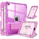 INFILAND Case for iPad 9th/8th/7th Generation 2021/2020/2019 10.2 inch Glitter Clear, Shockproof Protective Cute iPad 7/8/9 Gen Cover with Stand, Pencil Holder for Kids, Girls, Women (Purple)
