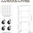 Vercraft 4 Tier Mini Fridge Shelf for Dorm with Wheels Hooks, White, 23.62 x 15.75 x 77.56 inches