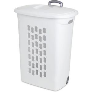 Sterilite 3-Pack Laundry Hamper with Lid and Wheels, Rolling Clothes Basket, Ultra, White (One Size)
