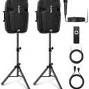 Wireless Portable PA Speaker System - 1800W High Powered Bluetooth Compatible Active + Passive Pair Outdoor Sound Speakers w/ USB SD MP3 AUX - 35mm Mount, 2 Stand, Microphone, Remote - Pyle PPHP1249KT