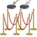 kaiyomi 6Pcs Stanchions with Red Velvet Ropes Set, 5 Feet Velvet Ropes and Posts Poles for Red Carpet Party Decoration and 360 Photo Booth (Golden)