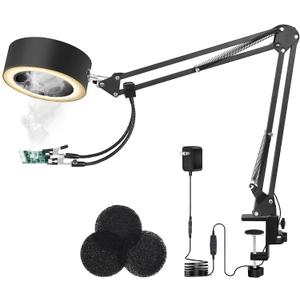 3-in-1 Solder Fume Extractor Smoke Absorber Remover with 26in Adjustable Arm, 3 Carbon Filters, Soldering Fan Lamp with 3 Colors 10 Brightness for PCB Repairing Laser Cutter ESD DIY Work Desoldering