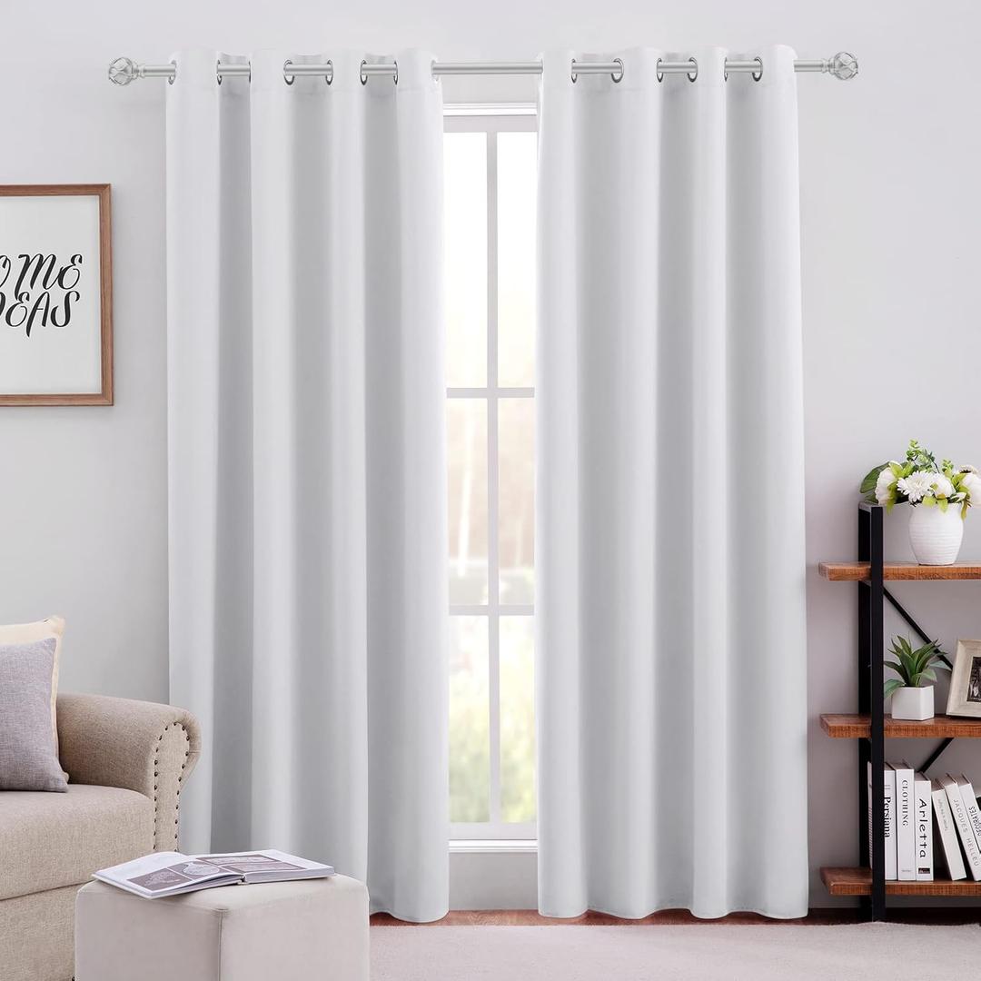 HOMEIDEAS Greyish White Blackout Curtains for Bedroom 52 X 84 Inch Long 2 Panels Set Room Darkening Curtains/Drapes, Soundproof Thermal Grommet Window Curtains for Living Room