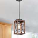 DEWENWILS Farmhouse Pendant Light, Metal Hanging Light Fixture with Wooden Grain Finish, 48 Inch Adjustable Pipes for Flat and Slop Ceiling, Kitchen Island, Bedroom, Dining Hall, E26 Base (Brown)