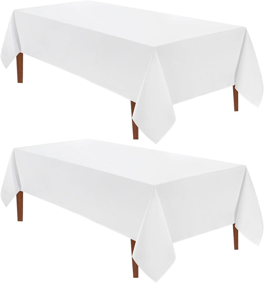 VidaFete Tablecloth 60 * 120inch 2pack Rectangle Table Cloth Polyester, Stain Wrinkle Resistant Dining Table Cover for Kitchen Dinning Party Wedding Rectangular Tabletop Buffet Decoration(White)