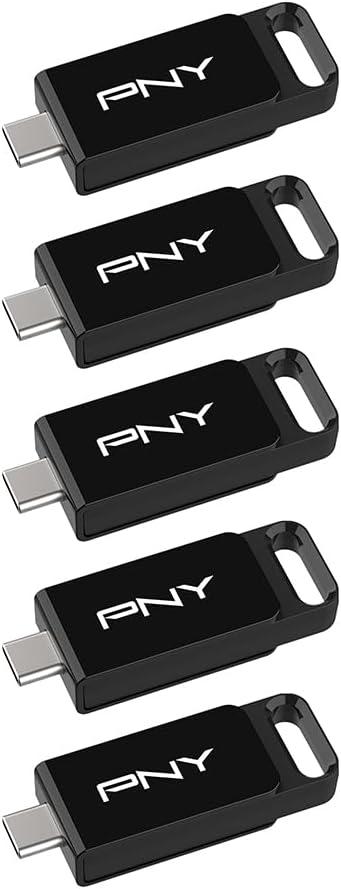 PNY Elite Type-C 64GB USB 3.2 Flash Drive Up to 120MB/s Read, Up to 10x Faster Write Than USB 2.0, Reliable Design, Durable & Portable for Everyday Store & Share, Type-C Connector, 5-Pack