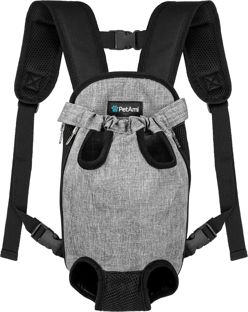 PetAmi Dog Carrier Backpack, Adjustable Pet Cat Front Carrier Backpack, Ventilated Dog Chest Carrier for Hiking Camping Travel, Sling Bag for Dog Cat Puppies, Large, 12-16 lbs, Grey