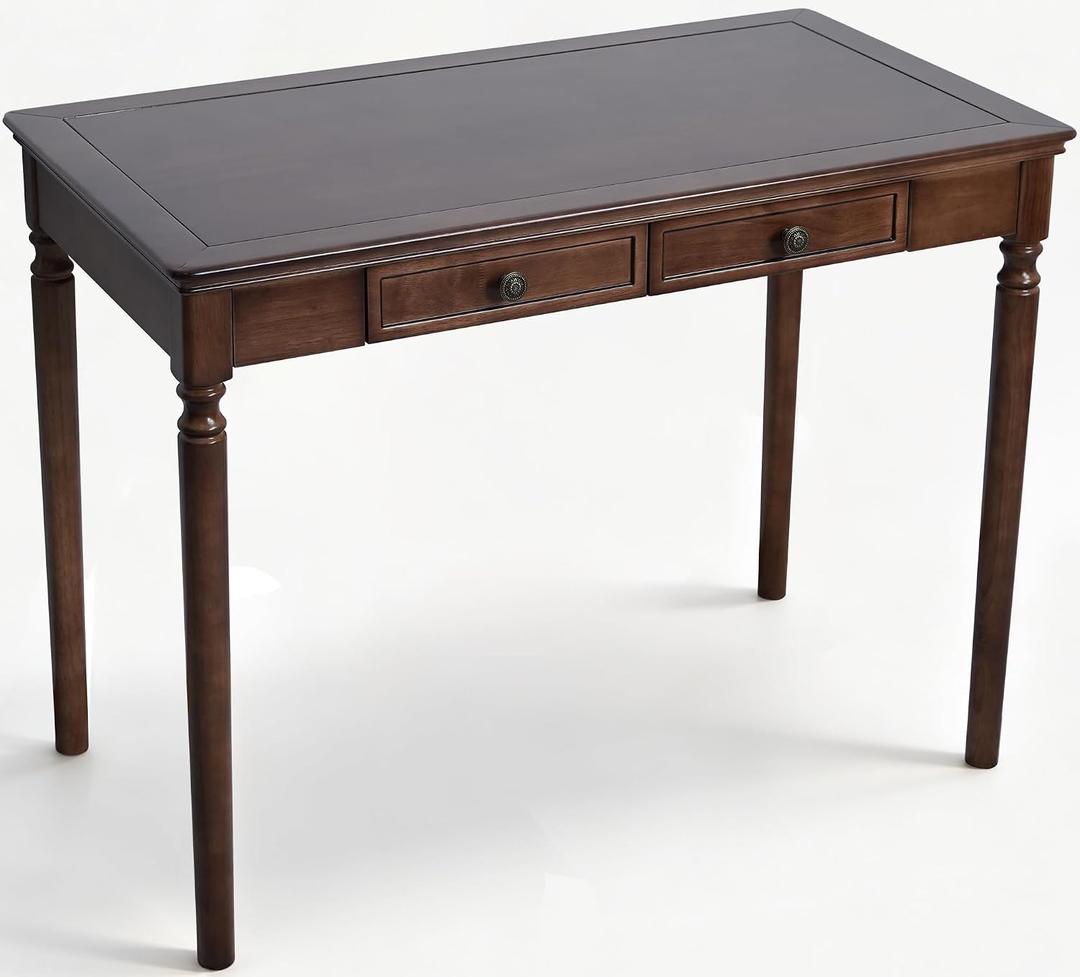 Solid Wood Desk with Drawers, Wooden Computer Desk for Home Office, Gaming Study Desk for Small Spaces, Writing Work Desk for Bedroom,Easy Assembly (Retro B Walnut Color 39.4 inch)