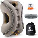 Inflatable Travel Pillow,Multifunction Travel Neck Pillow for Airplane to Avoid Neck and Shoulder Pain,Support Head,Neck,Used for Sleeping Rest, Airplane and Home Use,with Eye Mask, Earplugs, Gray, Medium