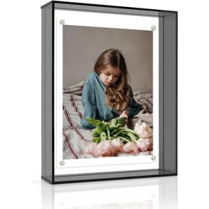 8x10 Inch Acrylic Picture Frame, Black Floating Magnetic Photo Frame for Desktop or Wall Decoration