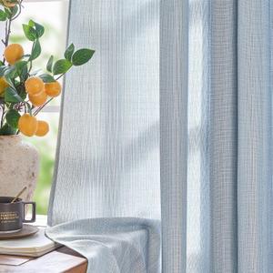 jinchan Blue Linen Textured Curtains 84 Inch Length for Living Room Grommet Top Farmhouse Light Filtering Window Drapes for Bedroom, 2 Panels Heathered Sky Blue