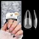 Long Almond Nail Tips: 504pcs Full Cover Soft Gel Nail Tips, 12 Sizes Pre-Etched Half Matte Almond Press on Nails No C Curve For Nail Extensions Home Salon