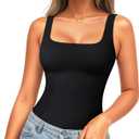 LODAY Compression Tank Tops for Women Shapewear Tummy Control Body Shaper Square Neck Camisole Tops (Small, Black)