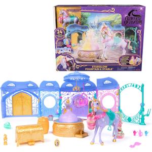 Unicorn Academy, Starglow Fountain & Stable Playset with Wildstar, Lights & Sounds, 24 Accessories, Dolls & Unicorn Toys for Girls Ages 4 and up, One Size