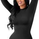 FeelinGirl Shapewear Bodysuit Long Sleeve Body Suits For Womens Shapewear Tummy Control Compression Shirt Women (X-Large-2X-Large, Black)