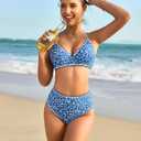 Jolefille Women High Waisted Bikini Sets-Tummy Control Swimsuit 2 Piece Bathing Suit Full Coverage Teens Underwire Top Floral (Blue, M)