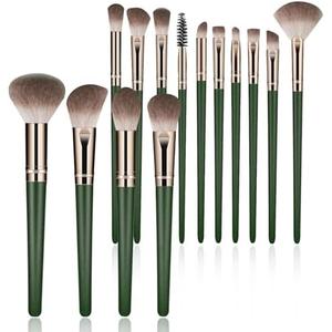 Makeup Brush Set, Premium Synthetic 14 Pcs Makeup Brushes, Travel Makeup Brush Set for Foundation, Concealer, Blush and Eyeshadow Brush(Green)