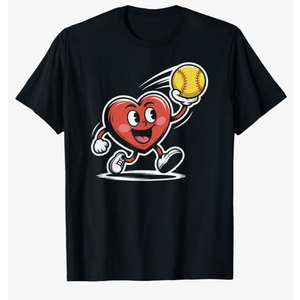 Softball red Heart Softball Player Valentine's Day T-Shirt, 2XL
