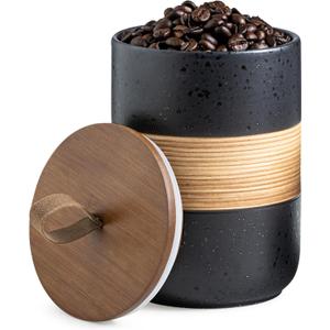 Coffee Container Jar with Lid, Ceramic Kitchen Food Storage Jars for Spice Sugar Cookie, Stackable Decorative Jars for Coffee Bar, Black & 28oz