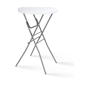 28in Cocktail Table White High Top Folding, Round Portable Bar Height Folding Table with Removable Legs, Indoor Outdoor Banquet for Parties, Commercial, Speech, School