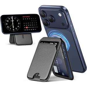 QYQBOON Mag-Safe Wallet Magnetic Wallet for Phone Lightweight Magnetic Phone Pouch Stand Adjustable Leather Mag-Safe Card Holder for iPhone 17/16/15/14/13/12 Series, Not for iPhone 13/12 Mini (Black)