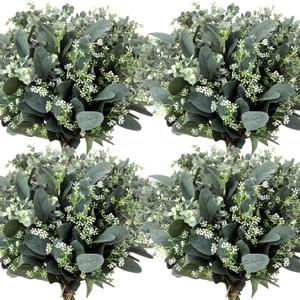 Janinka Mixed Eucalyptus Leaves Stems Bulk with White Seeds Artificial Silver Dollar Leaves Sprays Faux Oval for Wreath Garland Floral Bouquets Arrangement Wedding Greenery Decoration (20 Pcs)