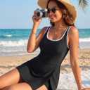Aleumdr One Piece Swimdress Swimsuit for Women Tummy Control Split Swim Dress Skirt Bathing Suit with Pockets, Black XL