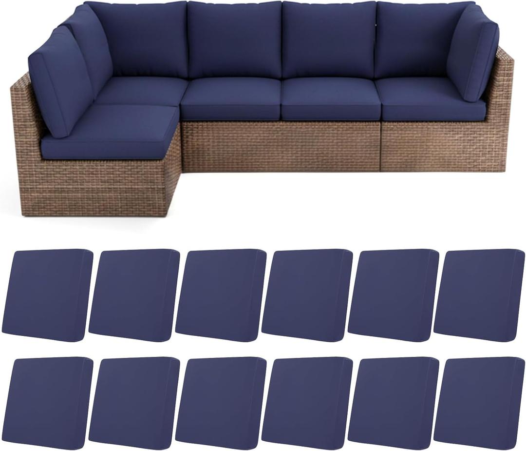 HEBE Stretch Patio Cushion Covers Set 12pcs,Waterproof Outdoor Couch Covers Replacement,Washable Reusable Seat Cushion Slipcovers for Patio Furniture Protector,Chair Cushion Cover