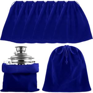 Ferraycle 6 Pcs Silver Storage Bags Anti Tarnish Storage Bag Fabric Cloth Bags for Jewelry Silverware Protection Flatware (Dark Blue, 18 x 18 Inch)