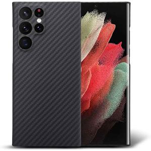 Aramid Fiber Case for Samsung Galaxy S24 Ultra 5G with Carbon Fiber Texture, Super Slim Protective Cover Skin, Soft Touch Sturdy Durable Case, Snap-on Back Cover Wireless Charging Friendly (Black)