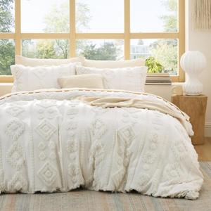 Bedsure Boho Duvet Cover King - Tufted Boho Bedding, Farmhouse-Style Distressed Vintage Embroidery Bedding for All Seasons, 3 Pieces, 1 Soft Jacquard King Comforter Cover and 2 Pillow Shams