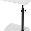 DAVIDOK C-Shaped Sofa End Table, Adjustable Height Couch Side Table with Device Slot, White Color with Black Metal Stand, Couch Table for Living Room, Bedroom